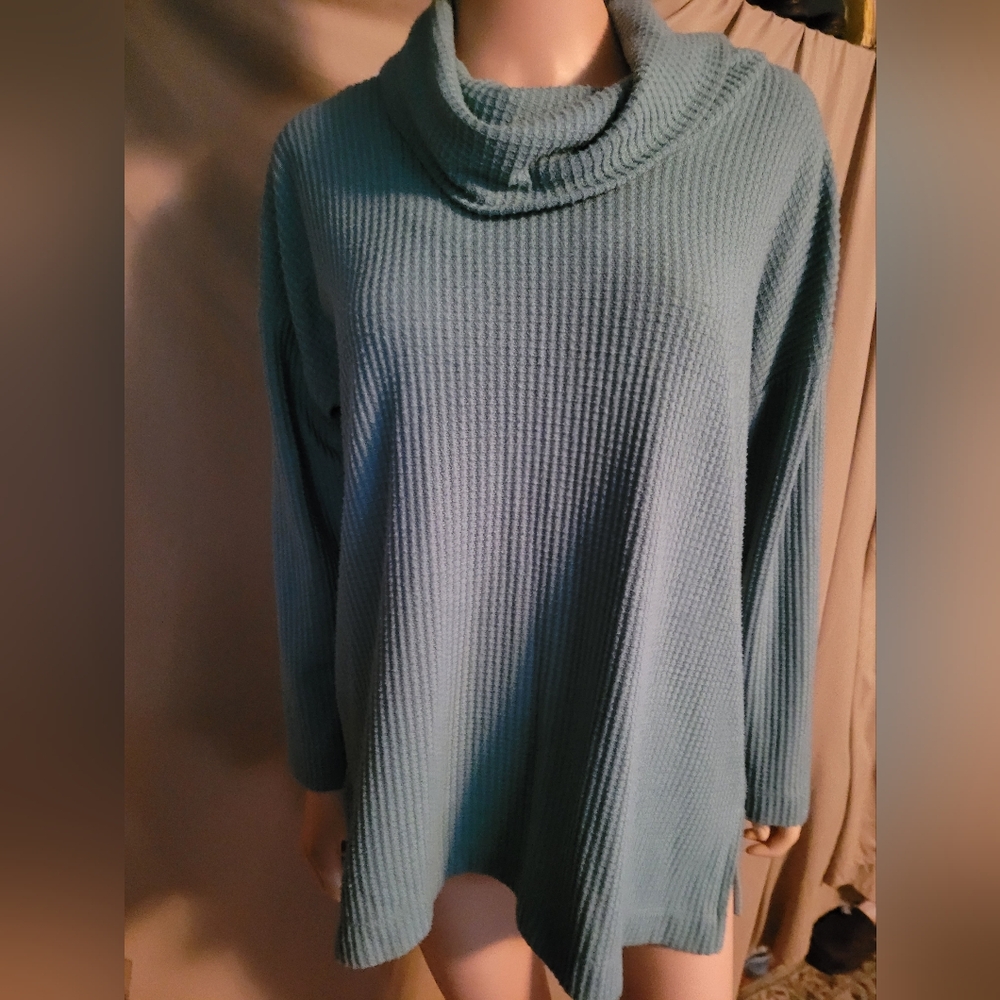 Large Womens Longsleeve Pullover Top.by loft (green/turtleneck)